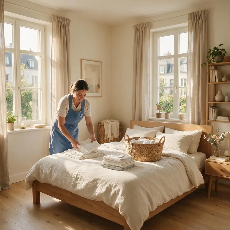 Aide-ménager(e) Maison'Net pliant le linge avec soin